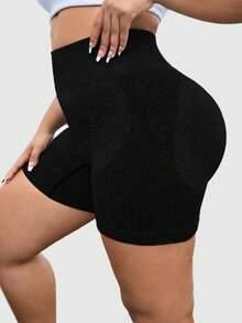 TNTOR Pantalones cortos deportivos de diario de unicolor para mujer de talla grande, shorts ajustados elásticos de yoga transpirables, shorts de compresión de cintura alta que levantan el trasero, color negro para entrenamiento y ejercicio, con absorción de humedad