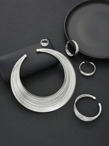 5pcs Set Exaggerated Minimalist Multi-Layer Hoop Earrings,Necklace,Bracelet Jewelry Set For Women, Suitable For Date, Holiday, Daily Wear, Gift