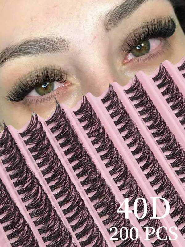 Luxury 200pcs Eyelash Extension Kit - D Curl, 40D Lashes, 10-16mm Mixed Length, Freehand, DIY Easy To Apply And Bond, Russain Volume Style, Glam Sparkling Eyes, Beginner Friendly And Reusable Cluster Lashes, Natural To Dramatic Look, Suitable For Daily Outing And Party Makeup, Time Saving, Gift For Girlfriend, Friend, Wedding Lash Extensions