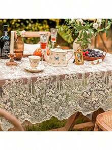 Elegant White Lace Tablecloth - 100% Polyester Rectangle Tablecloth - Machine Made Solid Color Round Tablecloth, Suitable For Coffee Tables, Home Decor, Weddings, Birthdays And Holiday Celebrations, Holiday Lace Tablecloth