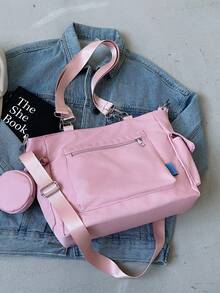 大容量男女通用托特包带零钱包1件装新款韩版学院风中学生书包休闲包斜挎包单肩包帆布包斜跨包女包带小钱包适合购物、钱包、逛街、年轻女性、大学生、新人、白领。非常适合办公室、大学、工作、商务、通勤、户外活动、旅行和郊游