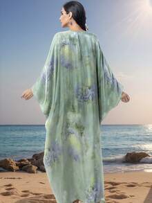 BEAUTY AMINAH 5127 Handmade Rhinestone Embellished Elegant, Sophisticated, Romantic And Charming Long Sleeve Abaya Robe For Vacation - Light Cyan - View 9