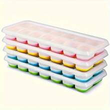 4 Piece Silicone Ice Cube Trays With Lid, Ice Cube Mould, LFGB Certified – , Square Ice Cube Trays Easy To Remove (1 Green+1 Blue+1 Pink+1 Yellow)