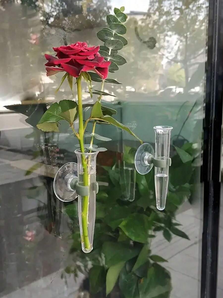 1 件创意试管形吸盘花瓶，装饰性水培绿色植物花瓶，适用于家庭和办公室装饰，可粘贴于玻璃和光滑墙壁