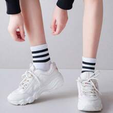 5/10 Pairs Of Women's Spring And Summer Thin Three-Bar Two-Bar Socks, Women's Socks, College Style, Casual Men's And Women's Couples, Socks, Men's Socks.