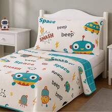 Single Double-Sided 2-Piece Kids Children's Printed Bedspread Kit With Pillowcase - 太空任務 - 查看 1