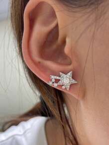 1 Pair Diamond Earrings, Unique Design Cubic Zirconia Comet Star 925 Silver Star Stud Earrings, Suitable For Daily Wear And Dates
