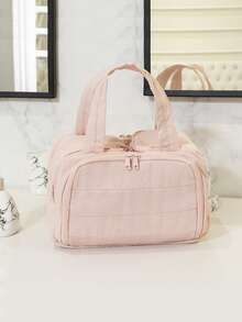 1 个大容量双开口纯色洗漱包，女士便携式度假化妆包，多口袋多槽多功能化妆包，时尚简约分区收纳包，暑假旅行必备品，返校学校用品包，用于学校洗漱包旅行 - 黃色 - 查看 9