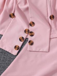 2pcs Girls' Lantern Sleeve Polo Collar Top & Wide Leg Pants Set, Casual/Party/Performance Outfit, Spring/Summer - Pink - View 6