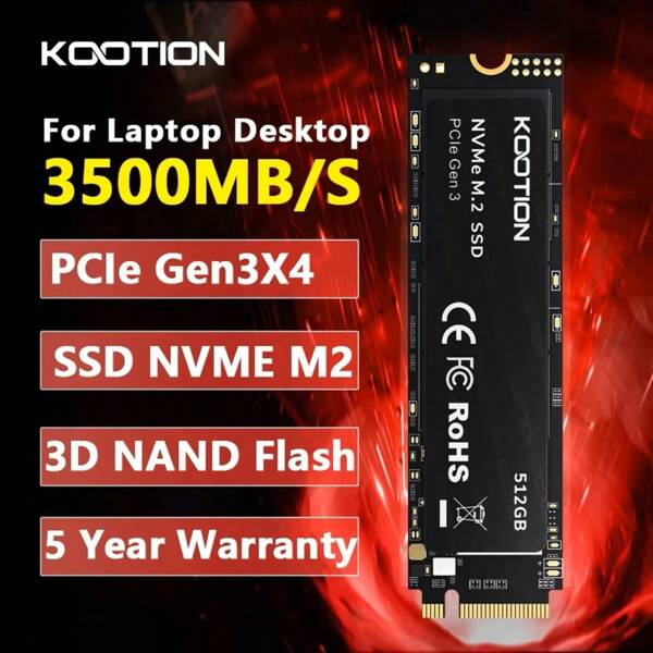 KOOTION KOOTION M.2 NVMe SSD 256GB-512GB-1TB-2TB - PCIe 3.0x4, 3D TLC NAND, 3400MB/S - Reliable 3D NAND Drive For Desktop, Laptop, Mini PC & Industrial Systems - Shockproof & Energy-Efficient