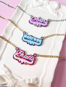 Customized Glitter Name Cute Necklace, Kids' Halloween Christmas Birthday Party Gift,Multi-Functional,Ornamental,Letter,Stylish,Modern,Colorful,Cute,Adorable,Casual,Custom,Personalised,Unique,Customized,Ideal Gifts For Him,Ideal Gifts For Her - Multicolor - View 3