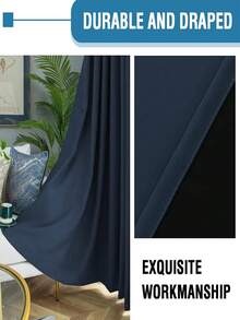 1pc Full Blackout Thermal Insulated Curtain - 99% UV Resistance Polyester, Rod Pocket Hanging Style, Non-Bleachable Plain Weave, Bedroom Artistic Theme, Coated Blackout Thermal Insulation, Energy Saving, Sound Absorption - Ideal For Bedroom, Farmhouse And School For Deep Sleep - Royal Blue - View 5