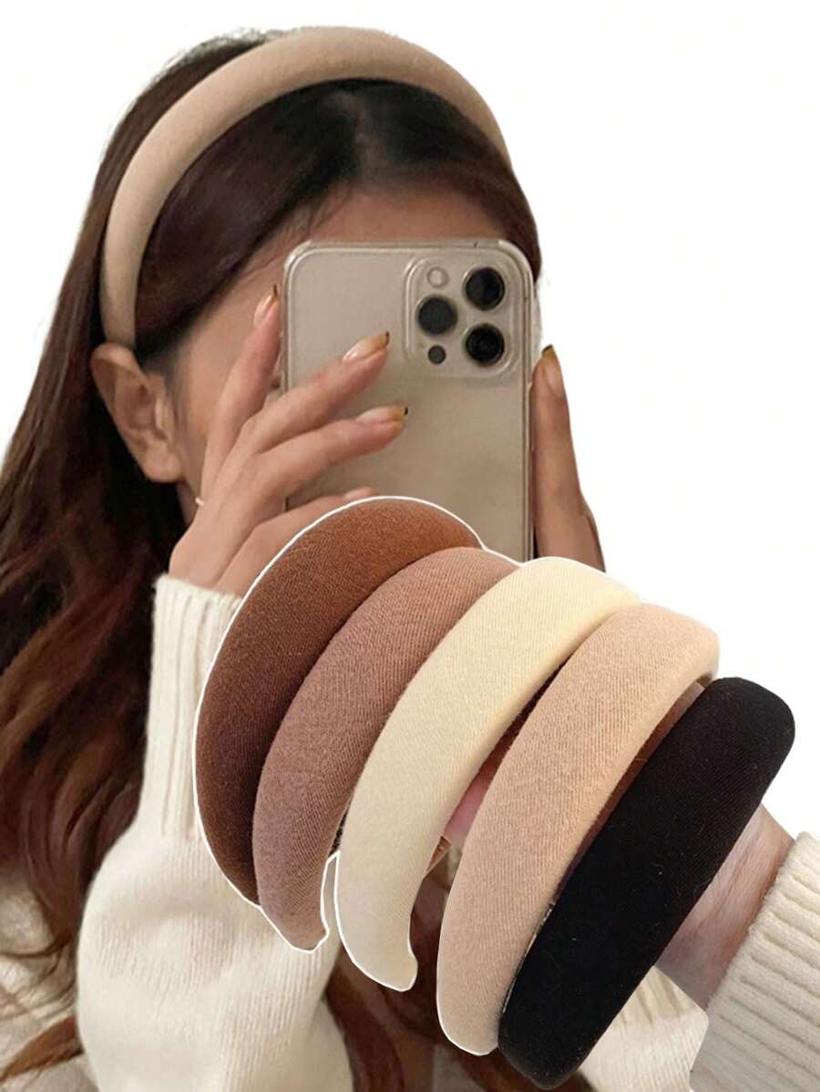 5 件复古经典纯色海绵头带，时尚女士发饰，优雅百搭，适合日常佩戴、派对、情人节、感恩节、生日、最佳礼物、发带、发箍