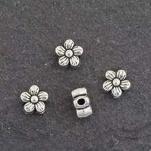 30pcs/50pcs/100pcs Vintage Silver Five-Petal Flower Spacer Beads For Handmade DIY Quantity, Necklace, Earrings, Craft Making