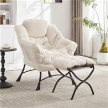 Lazy Chair with Ottoman, Modern Lounge Accent Chair with Armrests and a Side Pocket, Leisure Upholstered Sofa Chair Reading Chair with Footrest for Small Space, Corner Chair