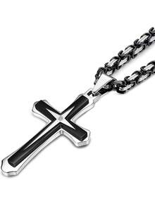 Milacolato Mens Cross Necklace Black Stainless Steel Byzantine Chain Crucifix Pendant Necklaces Croix Necklaces Jewellery, 22/24/30 Inches Chain Necklace - Black Silver - View 4