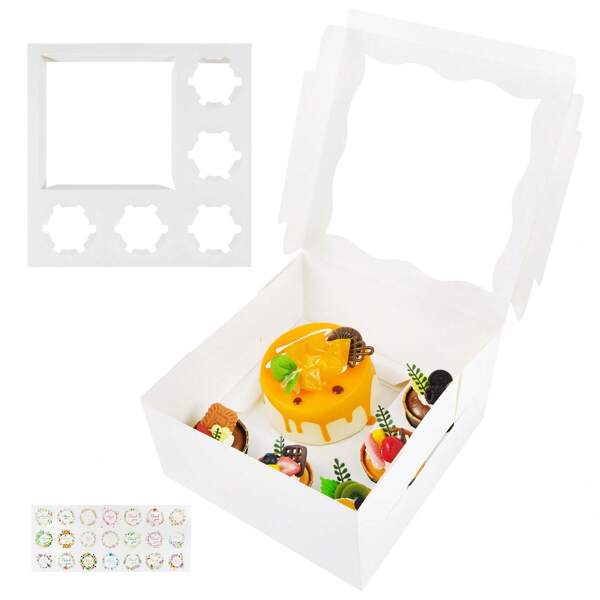 5 Packs Bento Cake And Cupcake Box 1+5 Bento Box With Clear Window Fit 5 Cupcakes And 1 Mini Cake For Mother's Day Wedding Birthday Party Bakery Baking Supplies