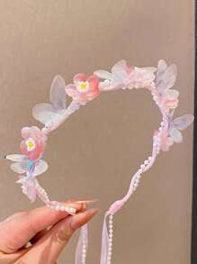 1 Stück Blumenkranz Haarband mit Schleife, neue Prinzessin Schmetterling Haaraccessoire, geeignet für kleine Mädchen, nicht eng anliegend