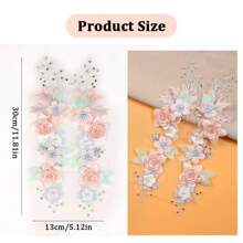 1pc 3D Floral Lace Embroidery Applique Patch Polyester With Beads And Rhinestones, Pink And White Flower Designs For Crafts, Wedding Bridal Decoration, Home Decoration, Art Supplies, Knitting, Embroidery Applique