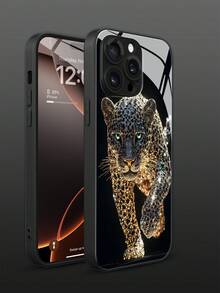 Fierce Animals 1 件黑色豹纹时尚个性化金属漆钢化玻璃材质带镜头膜，防摔、防刮、防指纹 TPU 全边软手机壳兼容 Apple 16/16 Plus/16 Pro/16 Pro Max 防水防震 - 彩色 - 查看 3