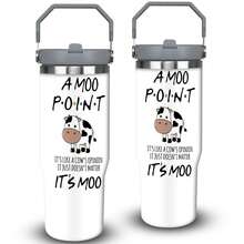 1pc 30oz Moo Point Tumbler, Double Wall Vacuum Insulated Travel Mug, Spill Proof Lid, Perfect Gift For Dad, Mom, Ideal For Christmas, Thanksgiving, Valentine's, Mother's, Father's Day, Gift For Birthday, Coffee Cup - 30oz - 查看 2