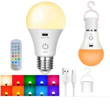 LED 灯可调光多色 RGB 灯泡 2000 毫安时可充电灯泡 A65 灯智能遥控家居装饰、户外活动和露营