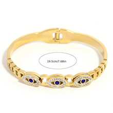 [Stainless Steel Evil's Eye Bangle] Stainless Steel Evil's Eye Pattern Bangle, Lucky Rhinestones Cuff Bracelet For Men Women, Fashion Jewelry