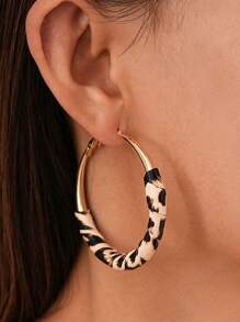 1 Pair Retro Leopard Pattern Leather & Alloy Fashion Versatile Earrings, Face Slimming Design, Suitable For Women Year-Round Daily Wear, Holiday Gift