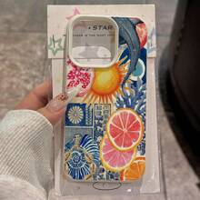 1pc Vintage Fruity & Ocean Patchwork Pattern TPU Phone Case Compatible With IPhone// Smartphones