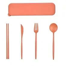 1 Set Of Very Practical 4-Piece Reusable Travel Cutlery Set With Storage Box - Suitable For Any Occasion! Convenient To Carry, - Green Four-piece Set - View 2