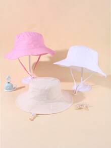 3 Stücke Kinder einfache lange Seil Kombination Fischerhut, verstellbare Größe für Outdoor Sonnenschutz, Freizeithut geeignet für Jungen und Mädchen, Frühling und Reisen, Strandurlaub, Sonnenhut, Fischerhut. - Rosa + Weiß + Beige 3 Kombinationen - Übersicht 10