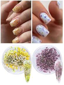 花瓣美甲装饰 1/8 件满天星仿真花粉色蓝色黄色白色粉色棕色 Y2K 深色指甲饰美甲配件夏季秋季冬季指甲美甲用品指甲美甲宝石