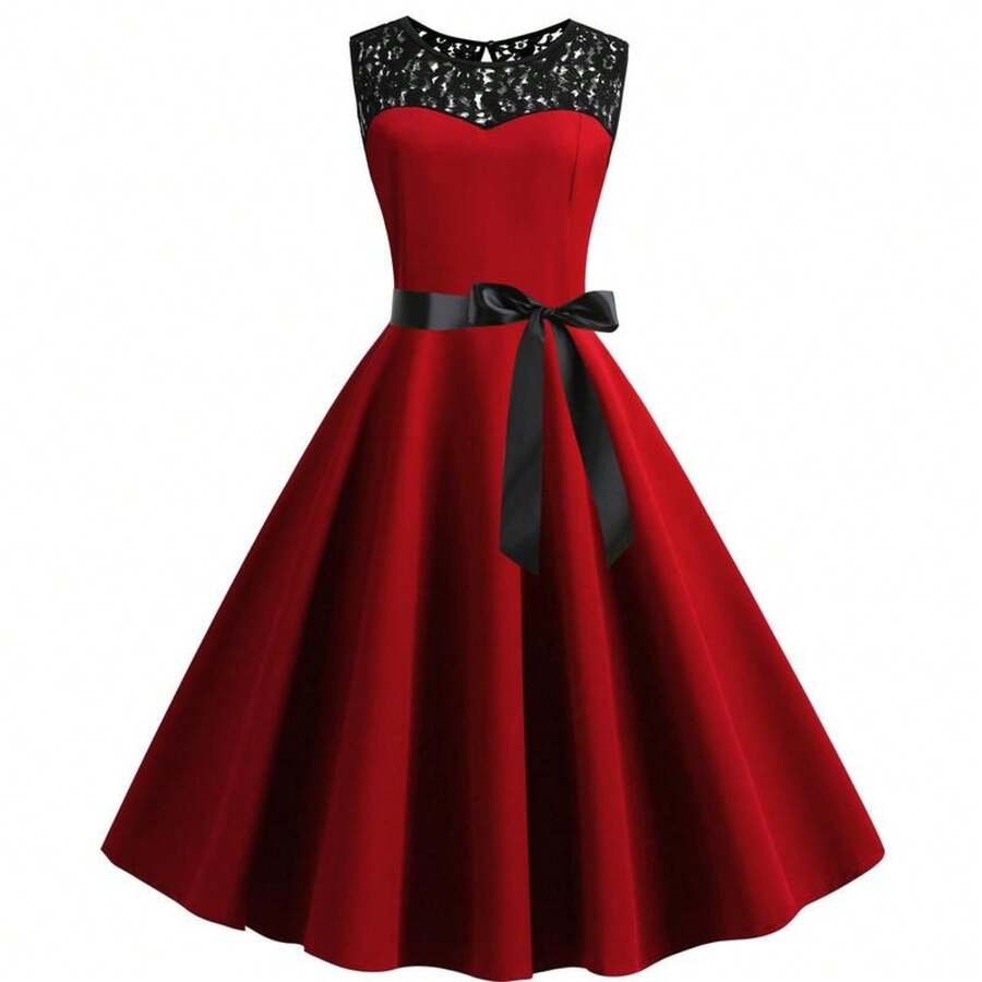 Women's 1950s Vintage Rockabilly Swing Dress Lace Cocktail Prom Party Wedding Guest Dress - JY13404 - View 1