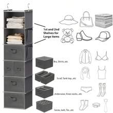 1pc Multi-Layer Wall Hanging Storage Bag, Organizer Pocket For Clothing, Accessories & Household Items, Closet Hanging Wardrobe Rack With Drawers, Grey