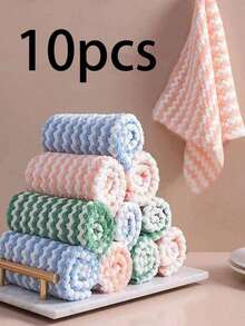 10 Pieces/Pack Kitchen Towels, Microfiber Gray Cleaning Cloth Set, Absorbent Soft Stain Removal Cloth For Cleaning Glass, Cooking Table, Pots, Bowls, Faucets, Range Hoods, Car Wipe Cleaning Cloths, Kitchen, Bathroom, Home, Home Supplies Supplier - Multicolor - View 4