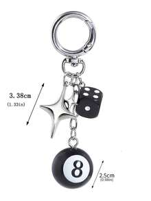 1 件男女通用手工命运骰子钥匙扣独特亚文化 Y2K 配件台球 8 号吊坠包饰 - 黑與白 - 查看 2