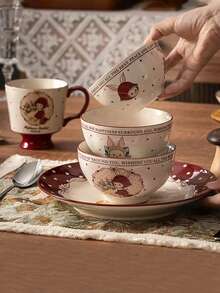 1 件复古陶瓷碗盘套装，兔子图案，英式风格，高品质乔迁礼物，日常餐具 - 彩色 - 查看 11