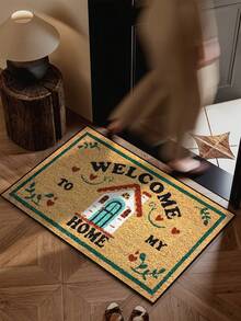 1 件有趣的欢迎房子图案门垫，简约风格黄色短毛绒速干防滑可洗垫子适用于厨房、浴室、餐厅、走廊入口、派对、聚会、新年、四季、庭院装饰 - 黃色 - 查看 8
