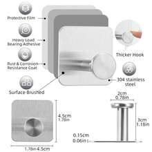 不锈钢粘钩，重型墙钩，防水不锈钢挂钩，适用于悬挂外套、衣物、植物、园艺工具、厨房用具、锅碗瓢盆、餐具、勺子等。 - 彩色 - 查看 3