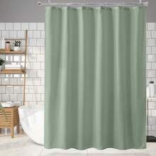 White Shower Liner Cloth Waterproof, Soft White Shower Curtain Liner Fabric With Weighted Stones, Washable Shower Curtain And Liner 2-In-1, 120G Heavy Duty, 12 Grommet Holes, 72 X 72 Inches - Green - View 2