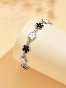 1 pièce Élégant et raffiné bracelet à chaîne en alliage de zinc avec une goutte d'huile et des pétales de fleurs, convenant pour les déplacements quotidiens et les tenues décontractées