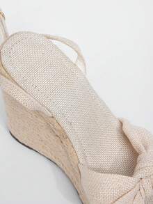 Women's Wedge Platform Espadrille Sandals With Back Zipper, High Heeled Roman Sandals, Travel Essential, Open Toe, Bowknot, Suitable For Spring - Rice - View 10