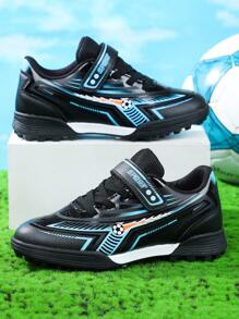 1 Pair Little Boys Children's Shoes Unisex Kids' Leather Magic Strap Sports Shoes, Waterproof, Shock-Absorbing, Comfortable, Soft For Grass, Students, Football Training, Casual, Running, Lightweight Cleats