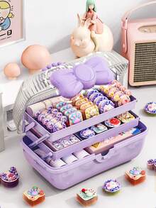 Bow Hair Accessory Organizer Box, Cute Hair Clips, Pins, Jewelry, Makeup Item Dust-Proof Storage Box ,Jewellery Box,Pouch,Makeup Brush Holder,Brush Holder,Perfume Organiser,Pouch Bag - Multicolor - View 2