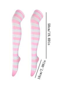 1 双女式长筒袜，条纹过膝袜，适合动漫角色扮演，日式风格 - 彩色 - 查看 17