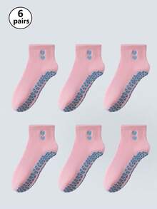1/2/6 paires de chaussettes de yoga pour femmes avec broderie en forme de cœur, chaussettes adhérentes pour le pilates, chaussettes montantes pour fitness en salle, yoga et entraînements quotidiens - Multicolore - Voir 14