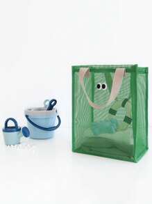 1pc Portable Mesh Beach Bag With Cutout Design And Faces - Lightweight Polyester Storage, Suitable For Beach, Swimming, Travel - Multi-Color, Swimwear, Playful Style, Sturdy Handle, Multifunctional Tote Bag, For Outdoor Enthusiasts