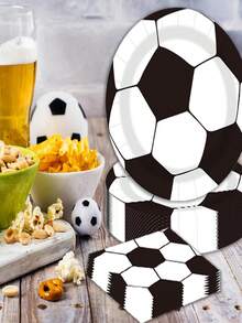 10 piezas de platos y servilletas con temática de fútbol para fiesta de cumpleaños, suministros de fiesta de fútbol, vajilla, cubiertos y decoración, decoración de baño para fans de fútbol en fiesta de cumpleaños - Multicolor - Ver 5