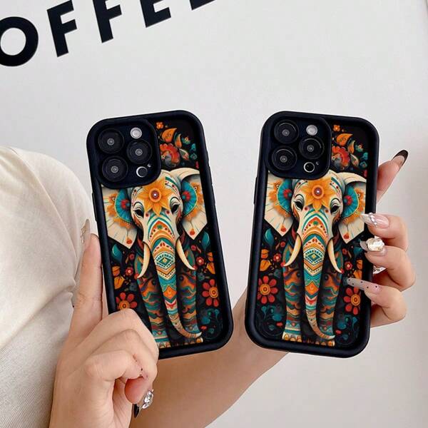 1pc Graffiti Elephant Print Pattern Black Thick Shockproof Phone Case, Personalized Mobile Phone Cover, Multiple Colors Available, Compatible With IPhone 6, 6S, 6 Plus, 6S Plus, 7, 7 Plus, 8, 8 Plus, X, XR, XS, XS Max, 11, 11 Pro, 11 Pro Max, 12, 12 Pro, Fashionable, Minimalist Matching Phone Cases, Ideal Gift For Girlfriend, Boyfriend, Family, Friends, Grandparents, Couples, Anniversary, Birthday, Graduation, Wedding, Prom, Mother's Day, Father's Day