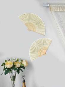 1/2/5pcs Silk Fans Decorative Fabric Fans, Plain Folding Fan, Wedding Gift, DIY Decor For Tabletop & Wall Hanging